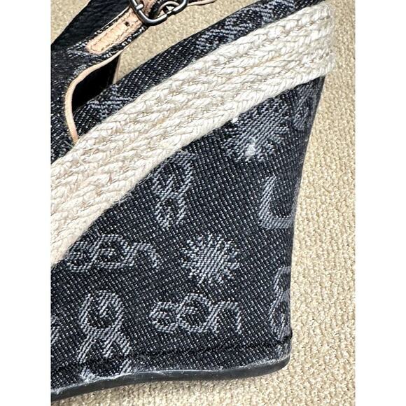 UGG Denim Blue Allover Logo Platform Wedge Buckle Wedge Shoes Sandals Size 9 - Picture 6 of 9